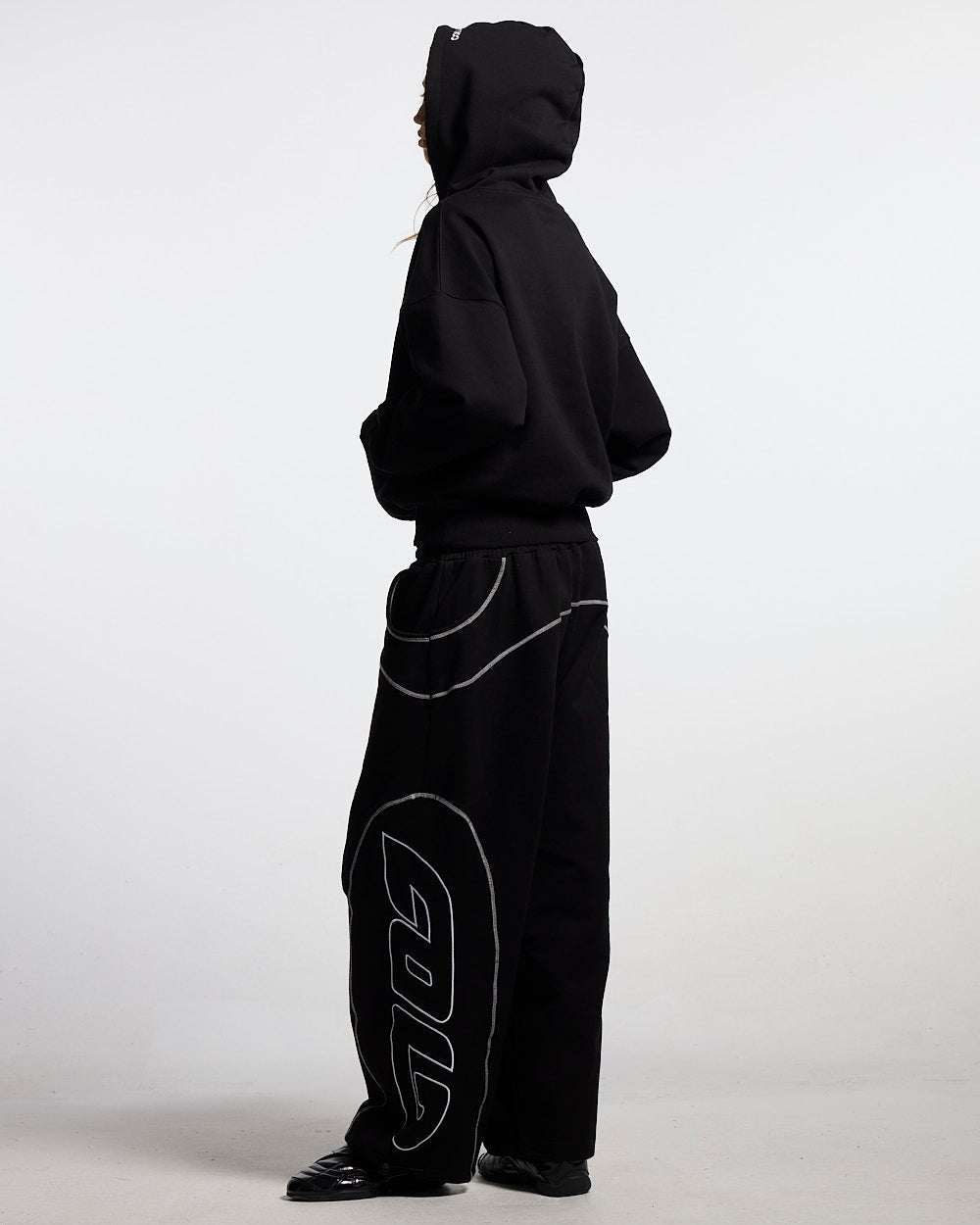 STARS HOODIE BLACK - black oversized hoodie, side view - Cold Culture #woman