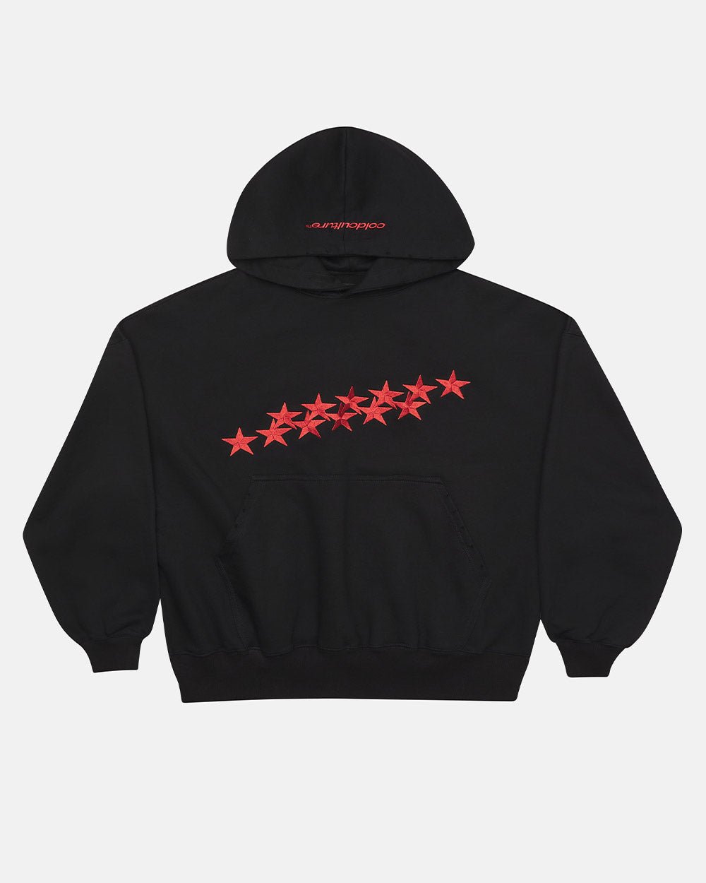 STARS HOODIE BLACK & RED - black hoodie with red stars, front view - Cold Culture #packshot