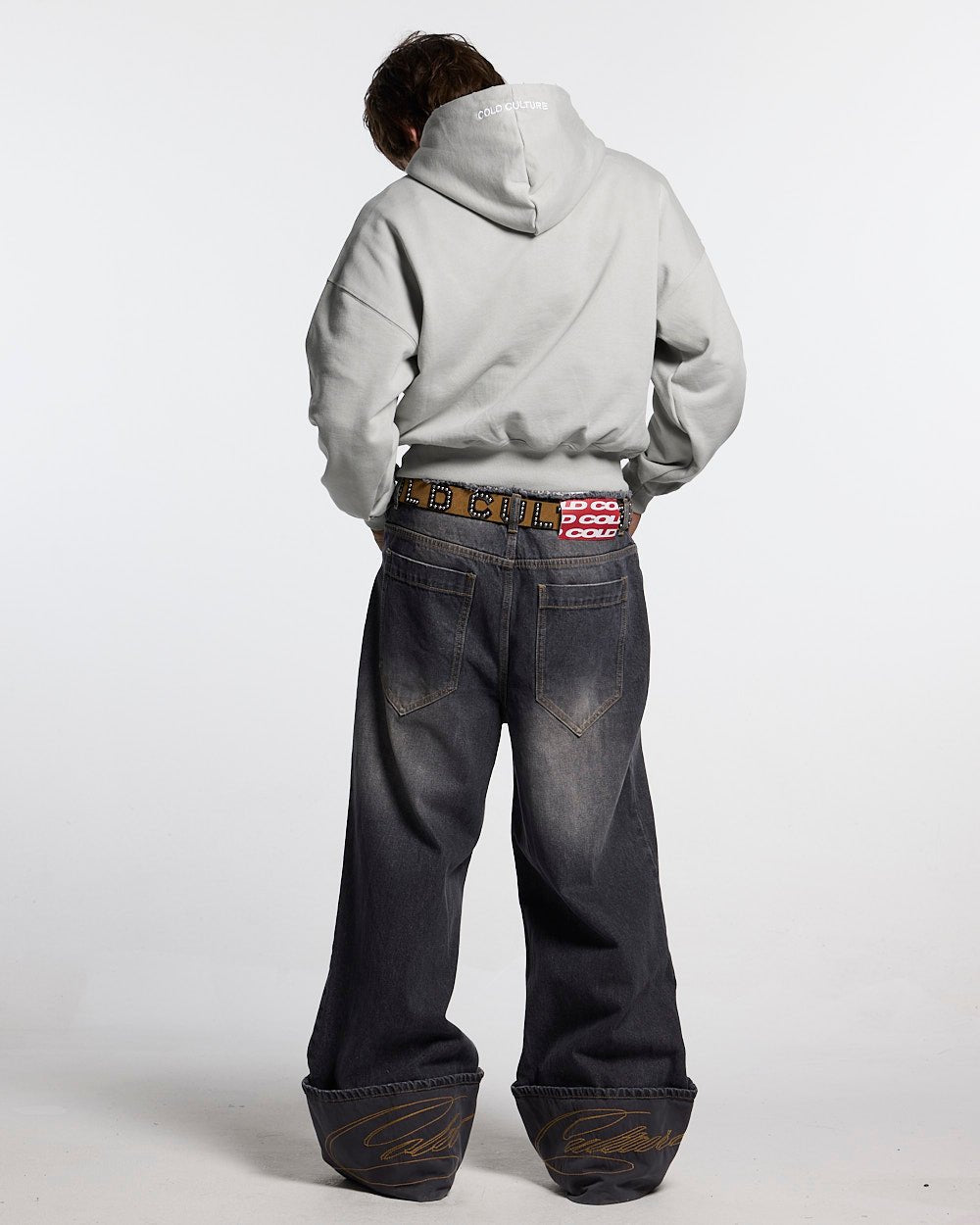 STARS HOODIE PALE GREY - pale grey star print hoodie, back view on male model - Cold Culture