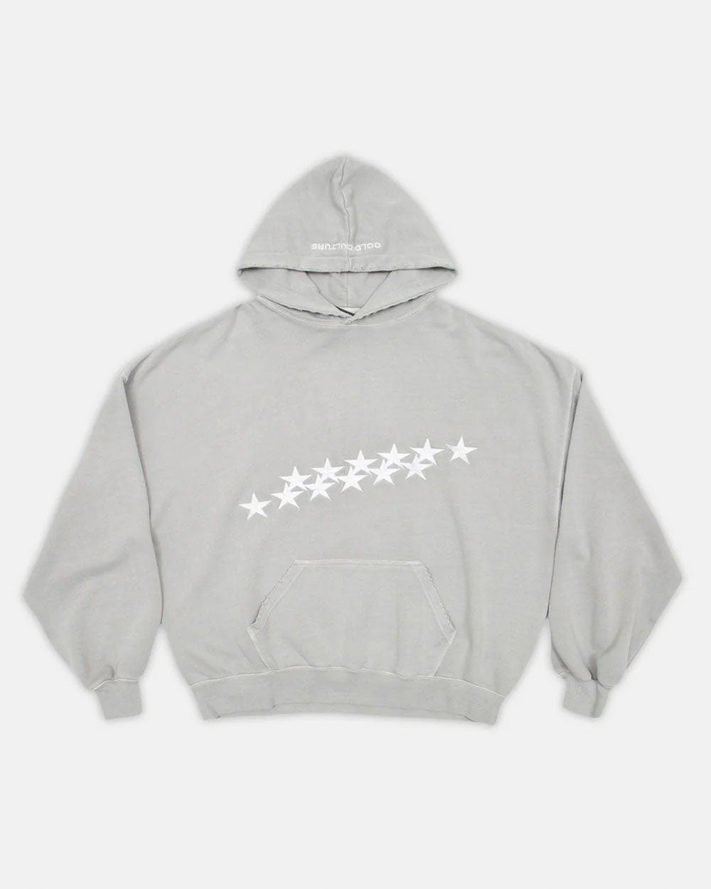 STARS HOODIE PALE GREY - pale grey star print hoodie, front view - Cold Culture #packshot