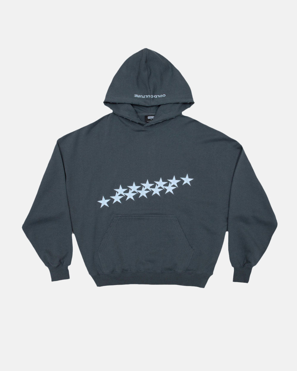 STARS HOODIE SLATE BLUE - slate blue oversized hoodie, front view - Cold Culture #packshot