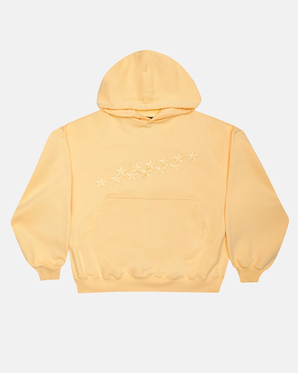 STARS HOODIE YELLOW - light yellow embroidered hoodie, front view - Cold Culture #packshot