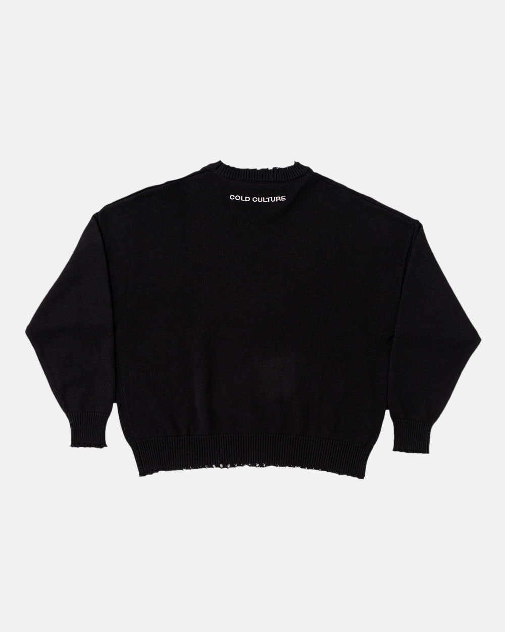 STARS KNIT BLACK - black distressed knit sweater, back view - Cold Culture #packshot
