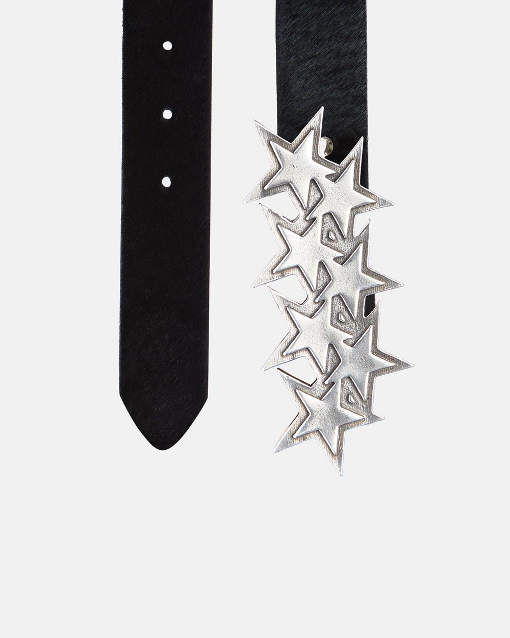 STARS LEATHER BELT FUR LINED - black fur-lined leather belt, detail close-up - Cold Culture