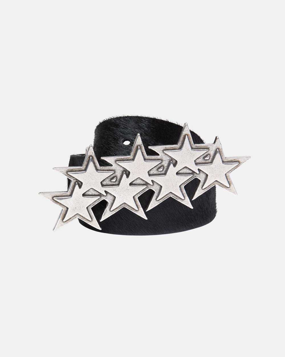 STARS LEATHER BELT FUR LINED - black fur-lined leather belt, front view - Cold Culture #packshot