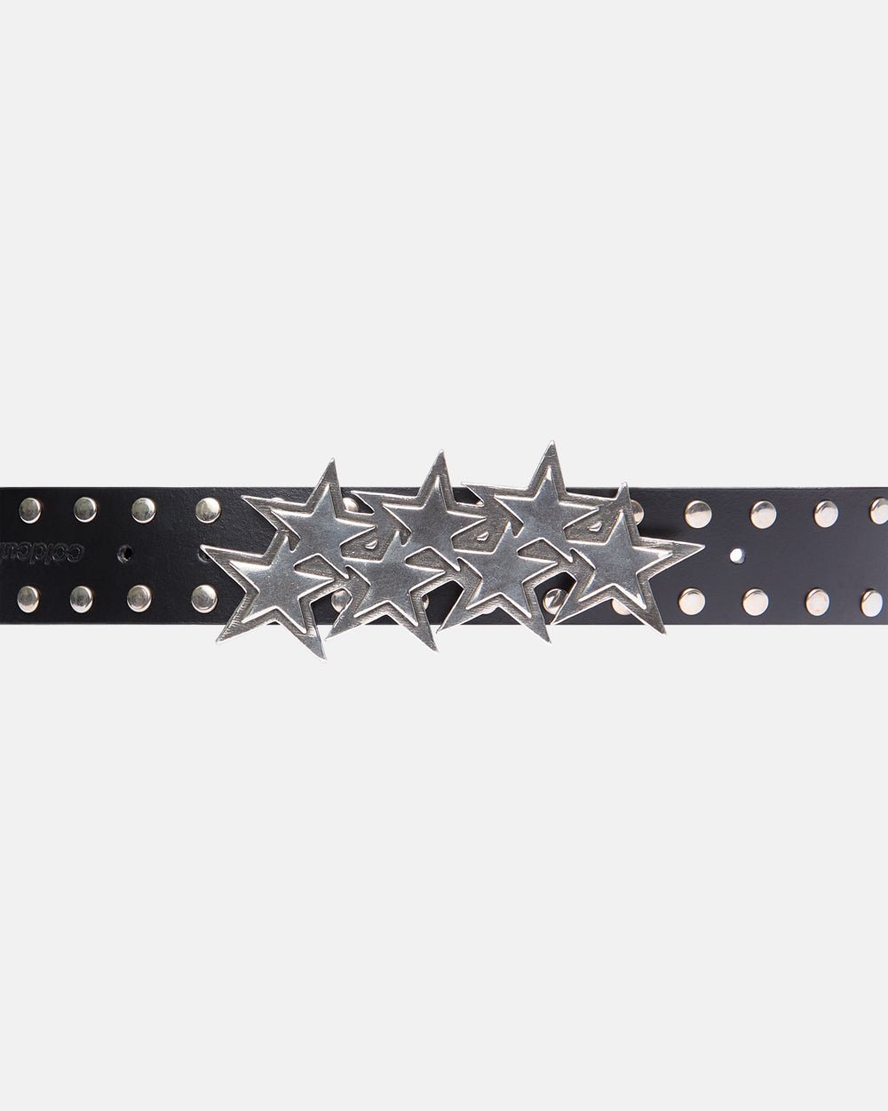 STARS LEATHER BELT RIVETS - black studded leather belt, detail close-up - Cold Culture