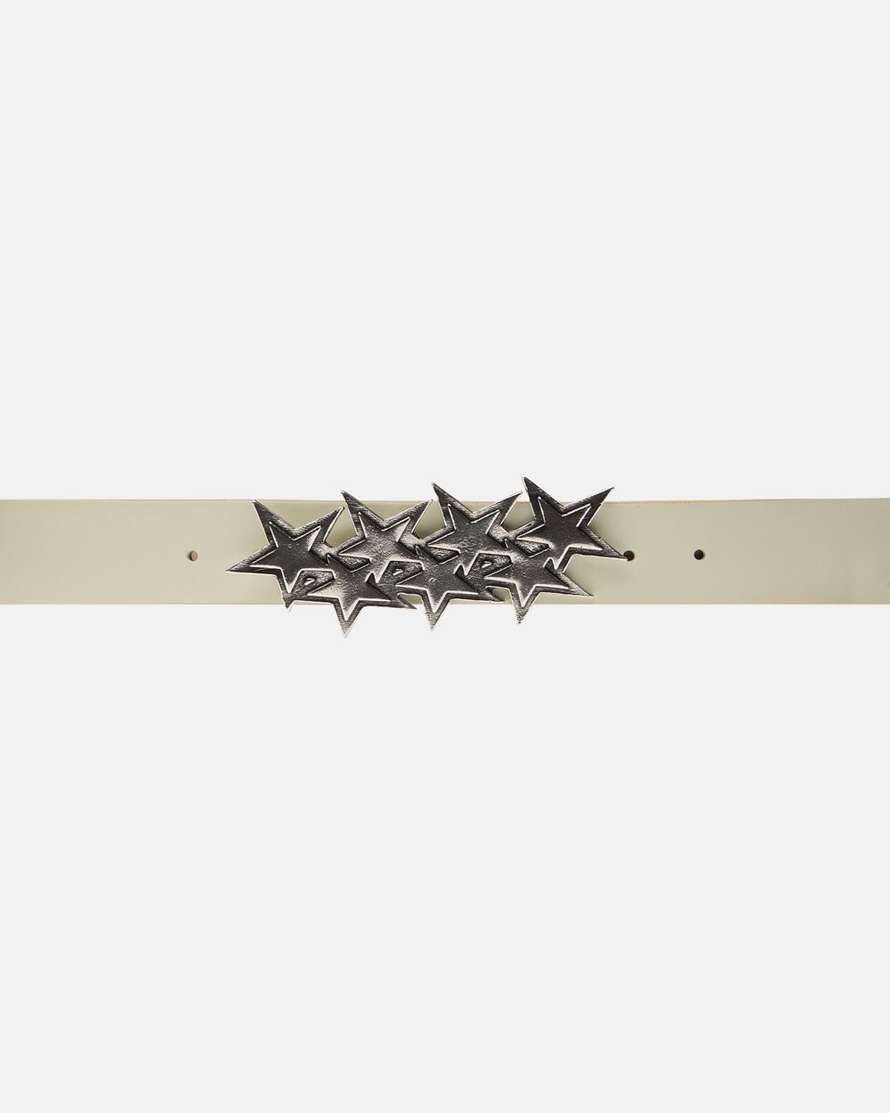STARS LEATHER BELT WHITE - white leather star buckle belt, detail close-up - Cold Culture