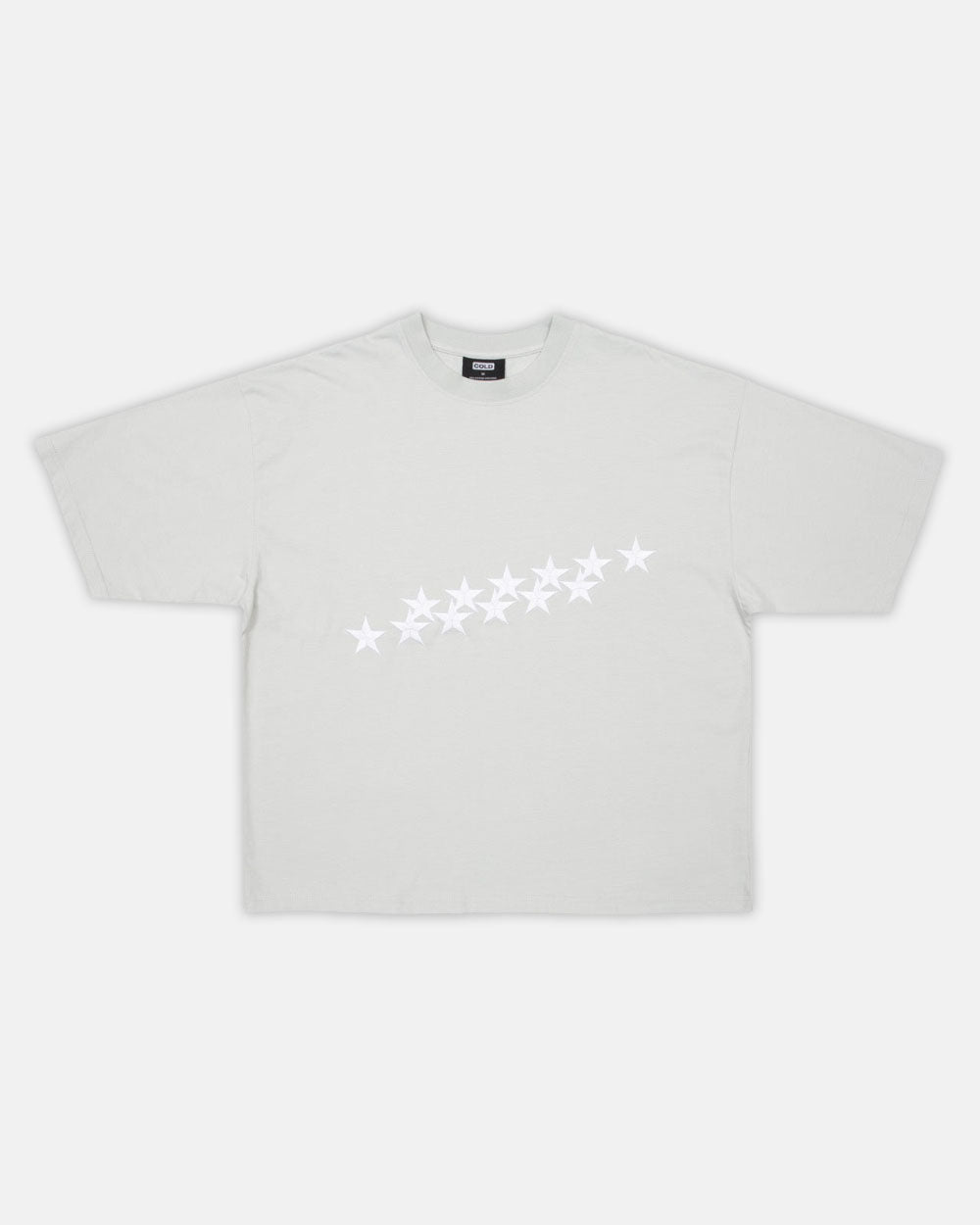 STARS TEE PALE GREY - pale grey oversized tee, front view - Cold Culture #packshot