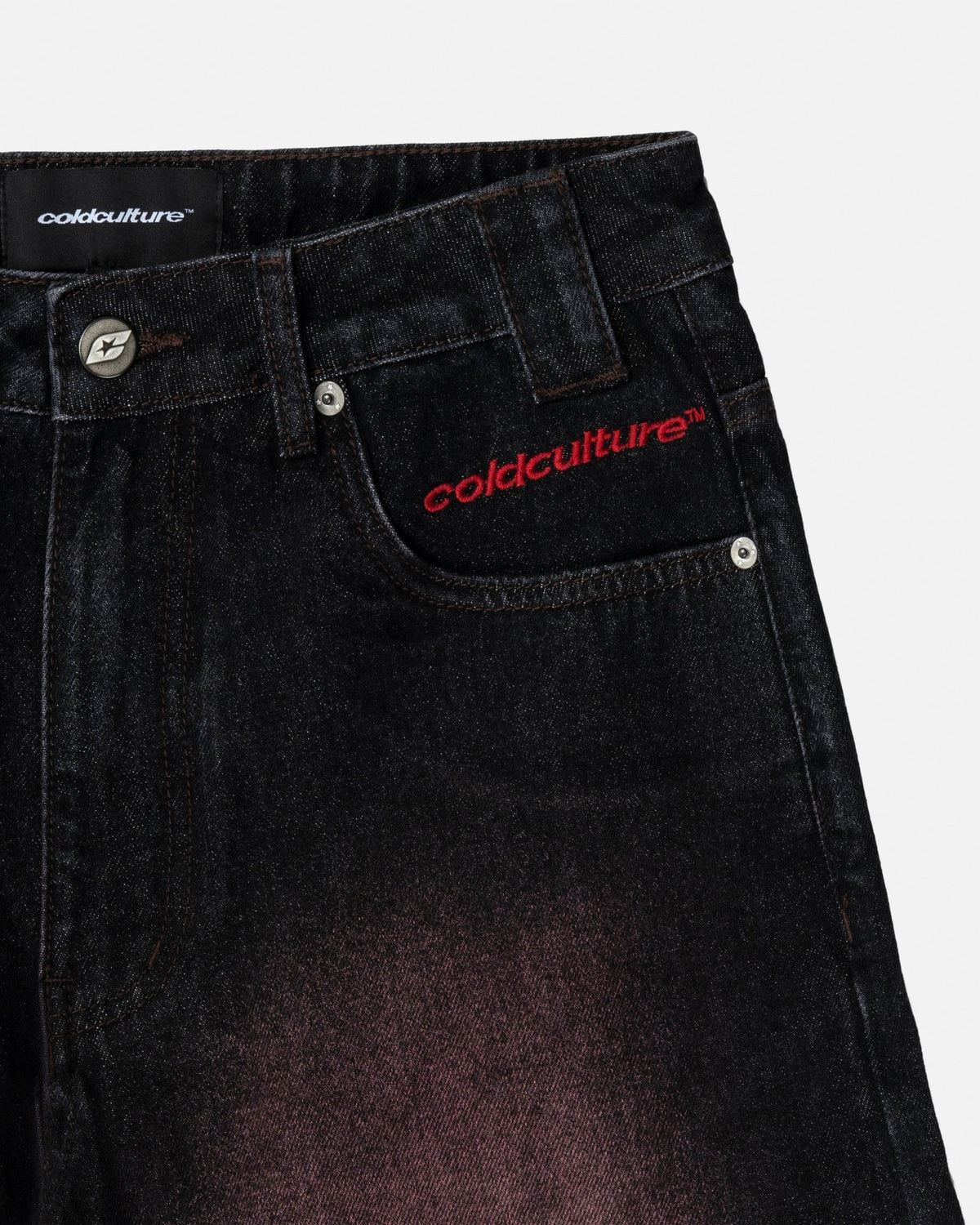 STARS V2 PANTS BURGUNDY - burgundy star embroidered pants, detail close-up - Cold Culture