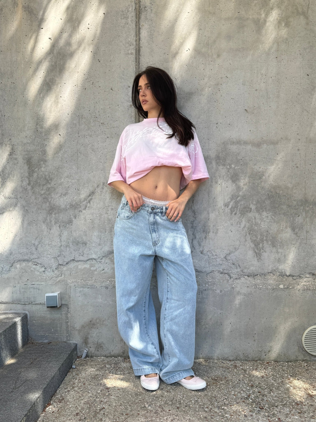 STARS V2 PANTS LIGHT BLUE DENIM - light blue baggy denim pants, street style shot - Cold Culture #woman