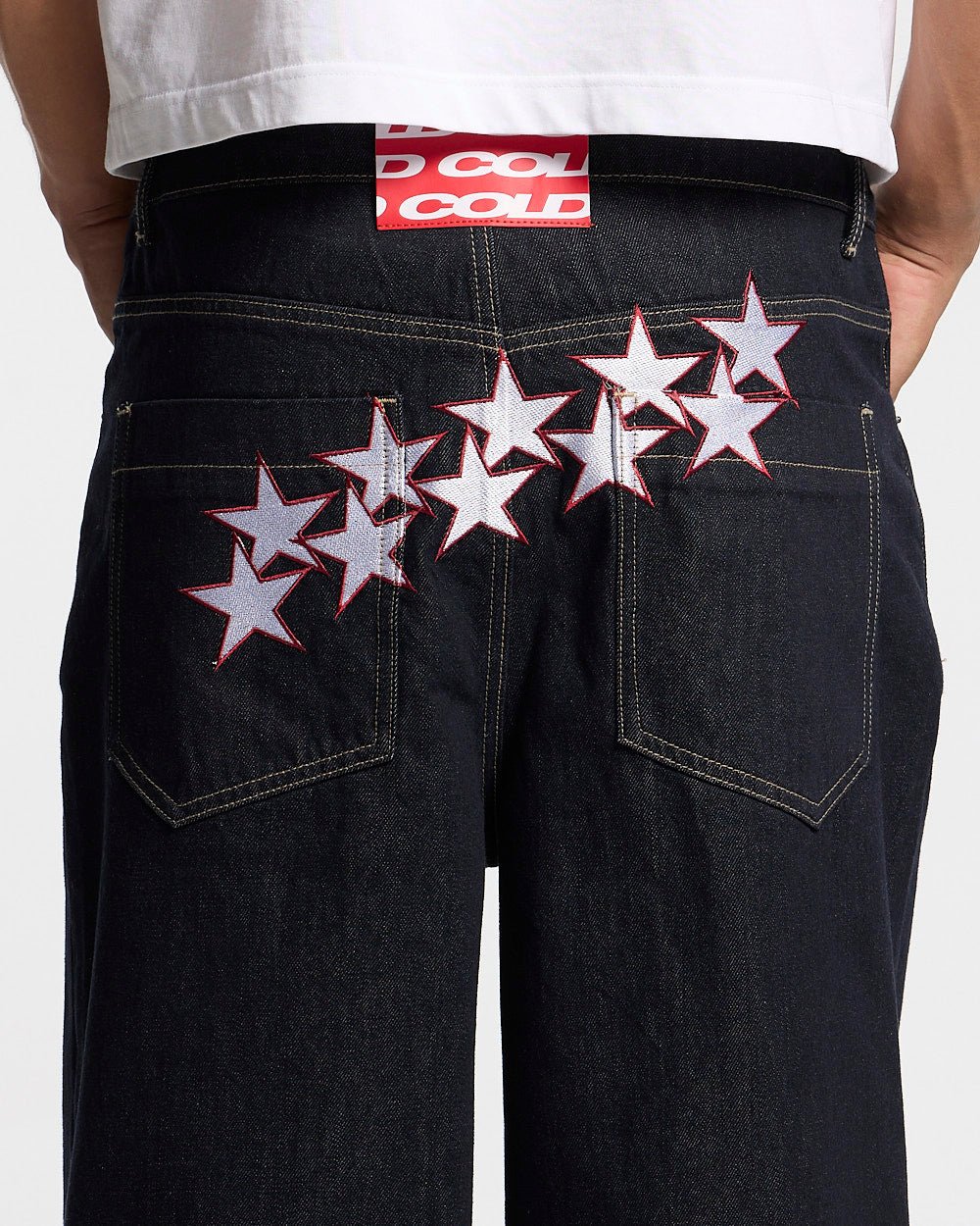 STARS V2 PANTS RAW BLUE DENIM - raw blue denim pants, worn detail - Cold Culture