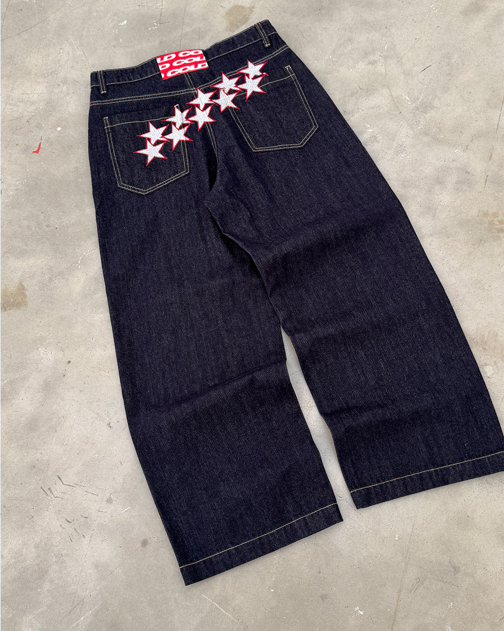STARS V2 PANTS RAW BLUE DENIM - raw blue denim pants, flat lay - Cold Culture