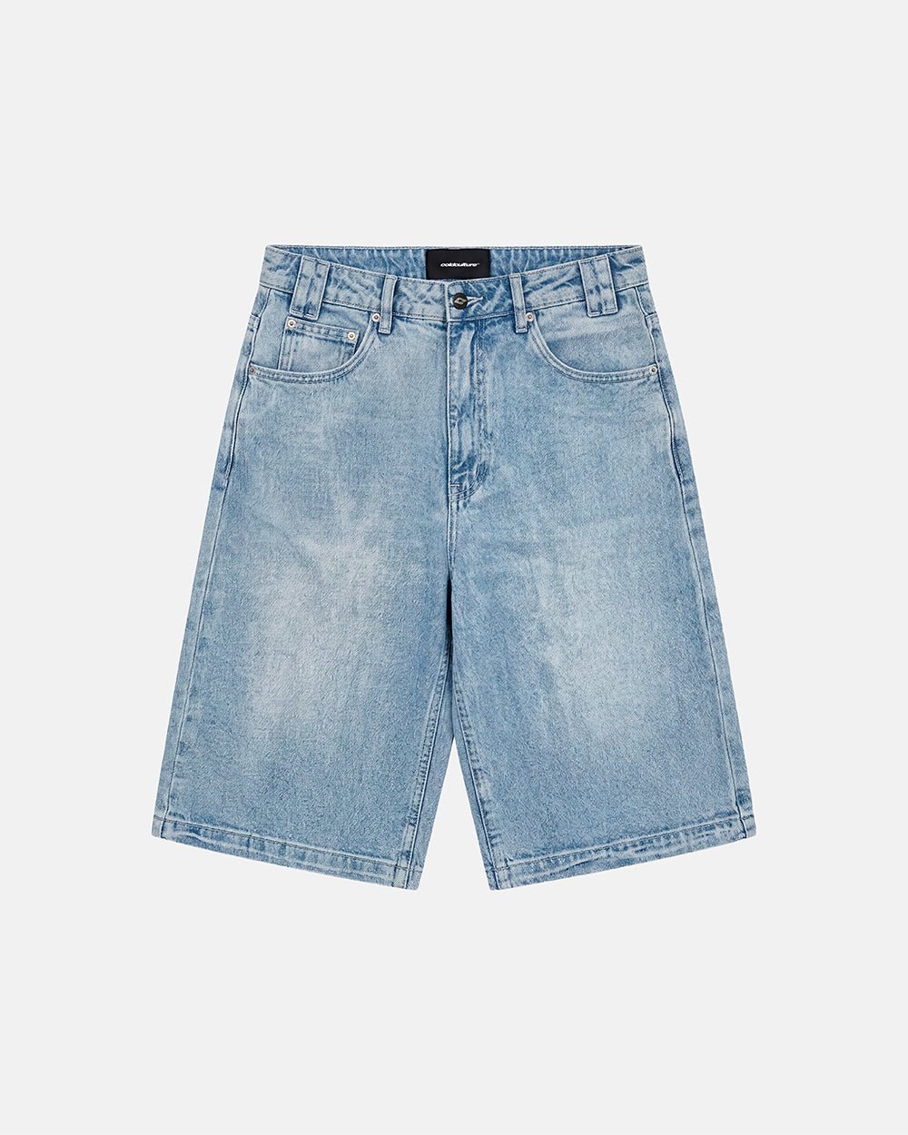 STARS V2 SHORTS LIGHT DENIM - light wash denim shorts, front view - Cold Culture #packshot