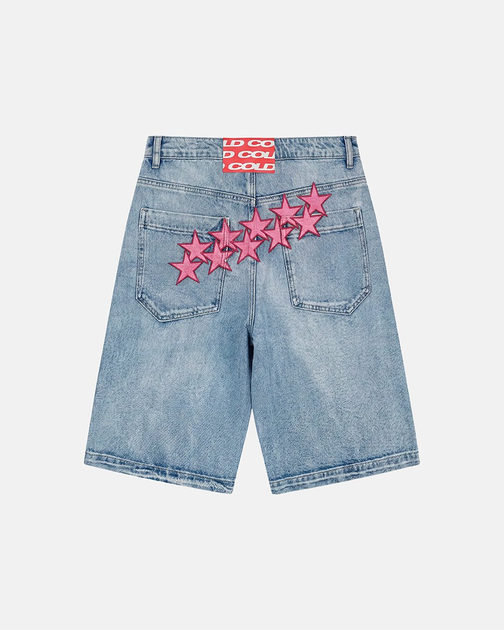 STARS V2 SHORTS LIGHT DENIM - light wash denim shorts, back view - Cold Culture #packshot