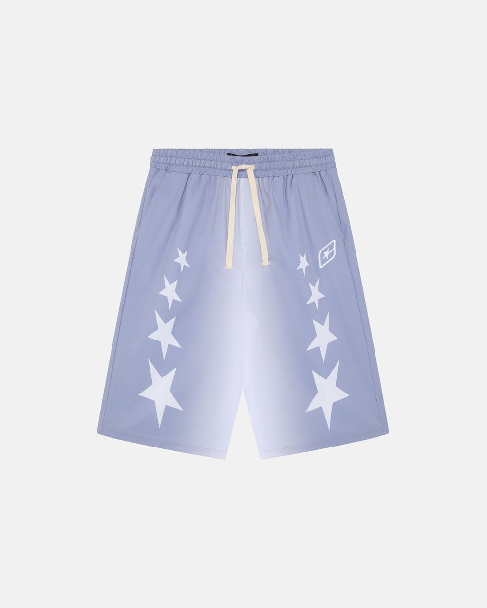 STARS WIDE SWIM SHORTS LILAC - lilac star print swim shorts, front view - Cold Culture #packshot