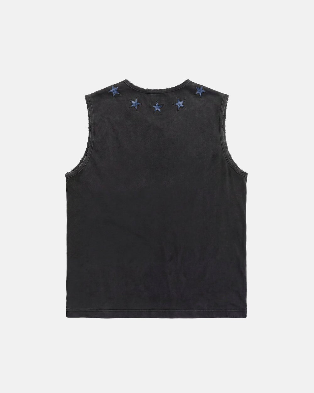 STARSHIP TOP BLACK - washed black sleeveless tee, back view - Cold Culture #packshot