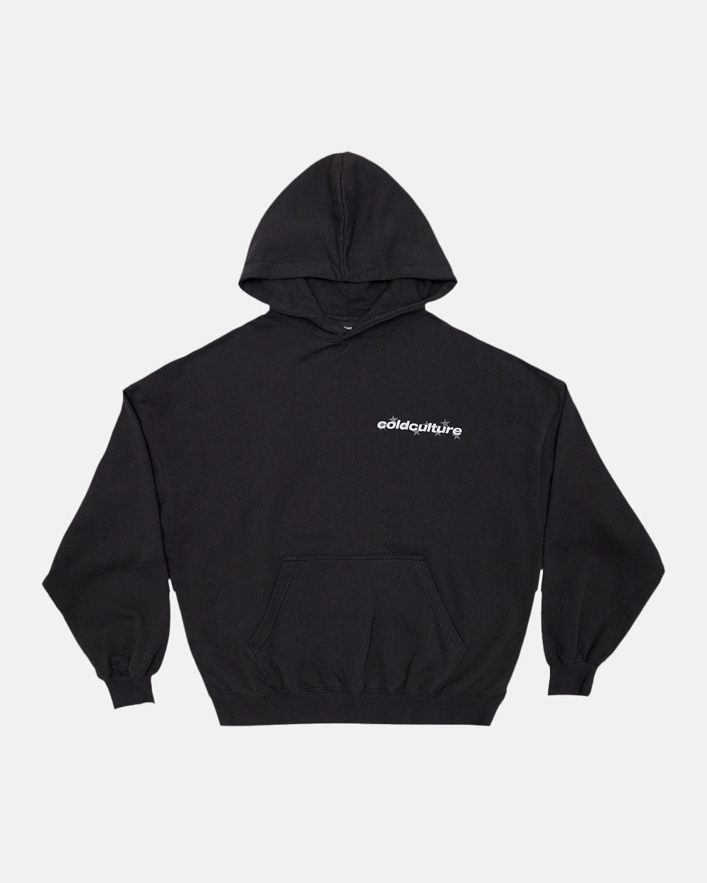 STELLAR HOODIE BLACK - black oversized hoodie, front view - Cold Culture #packshot