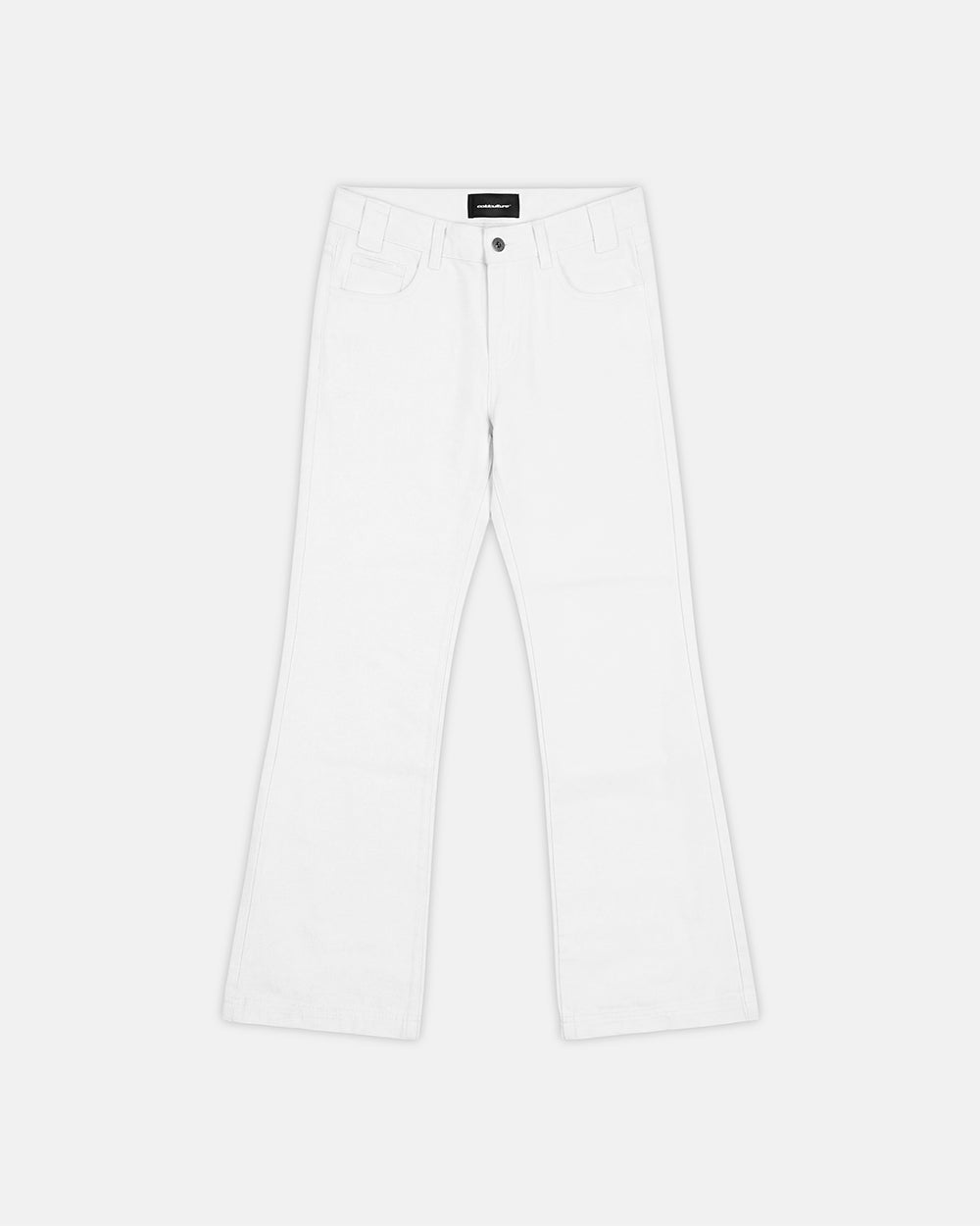 STIRRUP BOOTCUT WHITE - white bootcut pants, front view - Cold Culture #packshot
