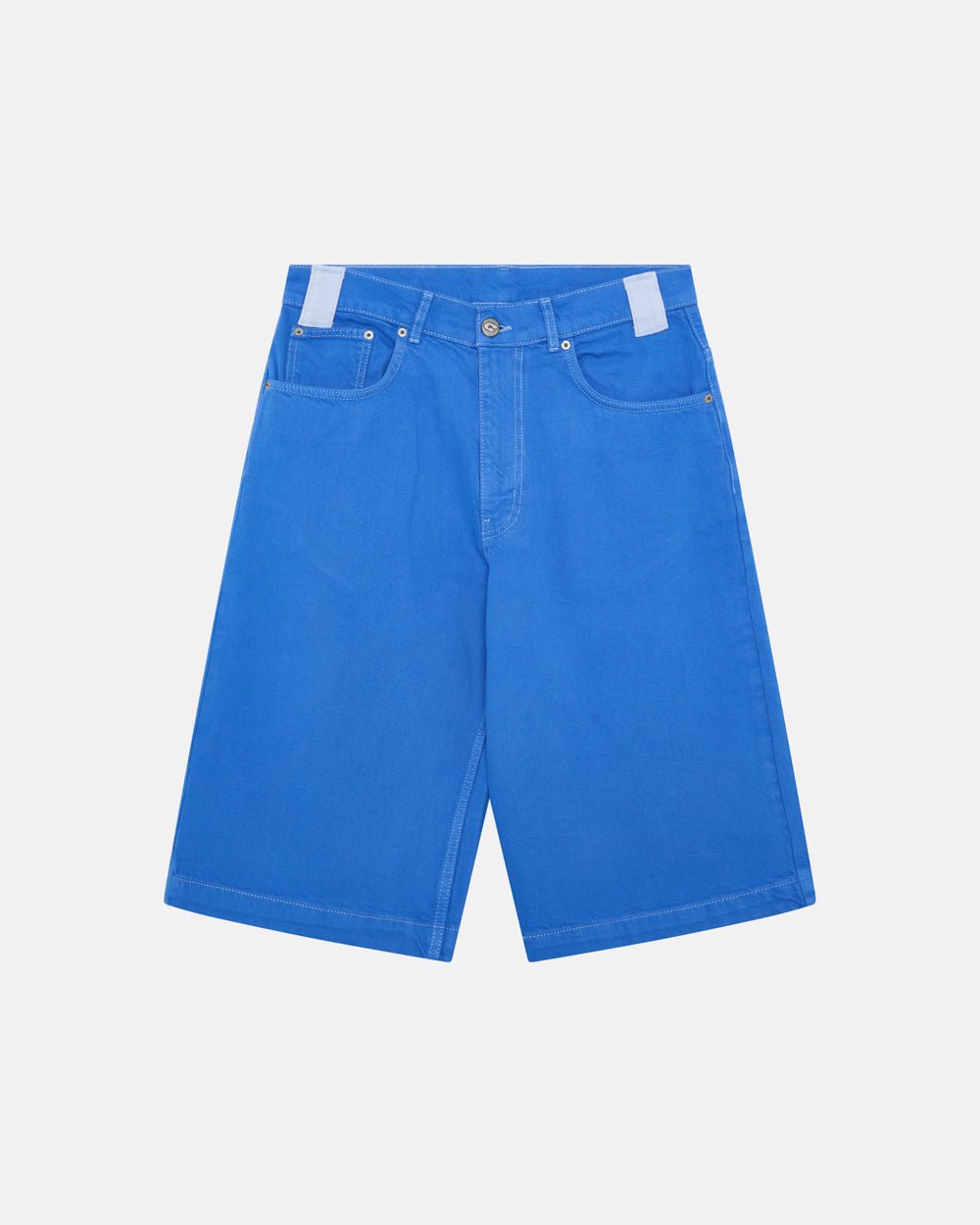 STITCHING JORTS TRUE BLUE - blue baggy denim shorts, front view - Cold Culture #packshot