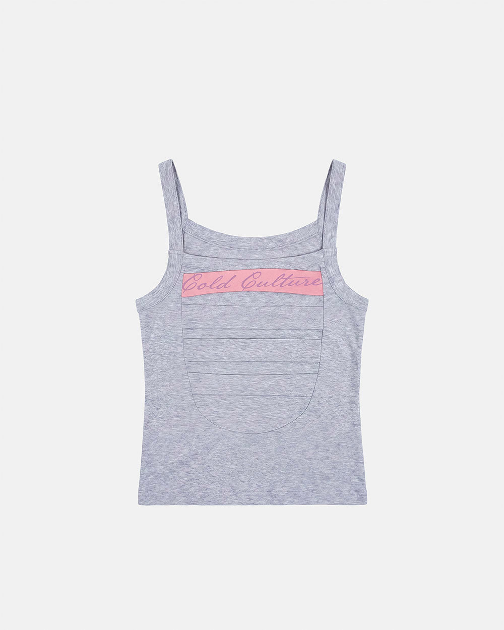 STRAPLINE TANK TOP HEATHER GREY - heather grey pleated tank top, front view - Cold Culture #packshot