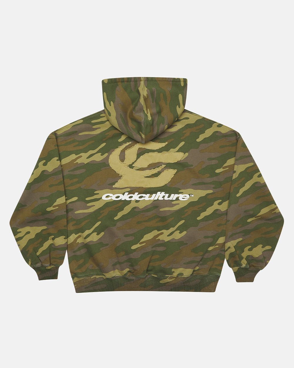 STRASS CAMO HOODIE - green camo hoodie, back view - Cold Culture #packshot