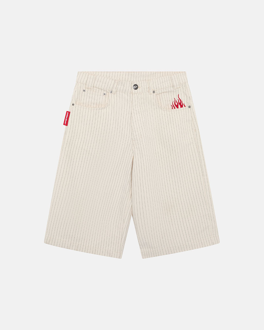 STRIPE FADE JORTS WHITE - off-white pinstripe baggy shorts, front view - Cold Culture #packshot