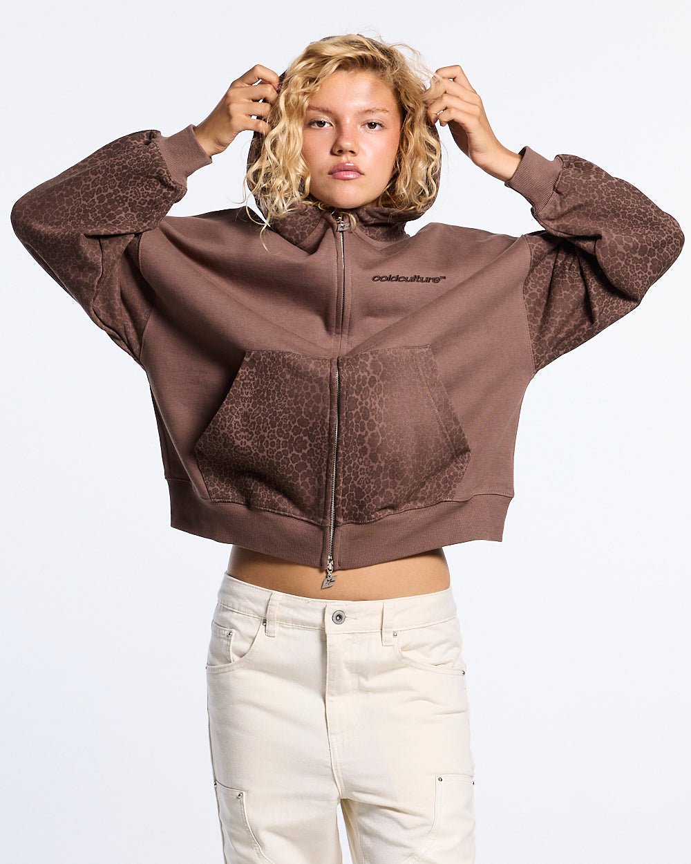 STRIPE ZIP HOODIE BROWN - Cold Culture #woman
