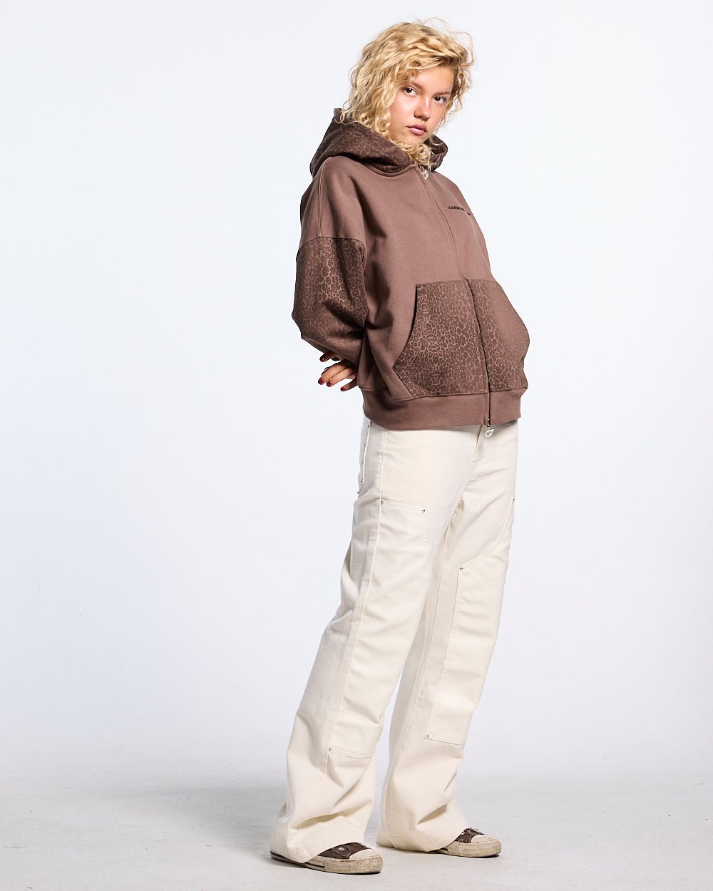 STRIPE ZIP HOODIE BROWN - Cold Culture #woman