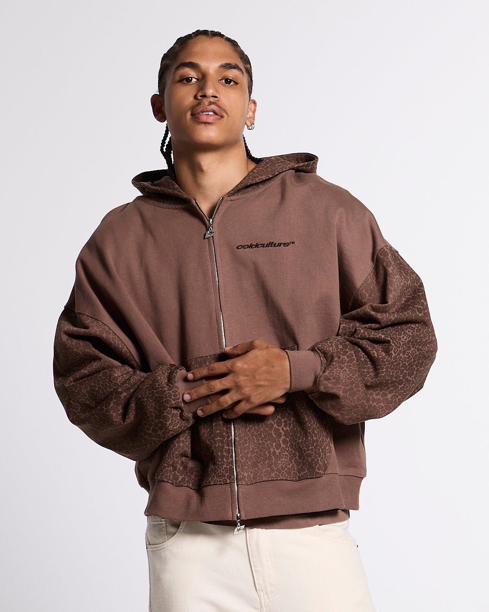 STRIPE ZIP HOODIE BROWN - Cold Culture #man