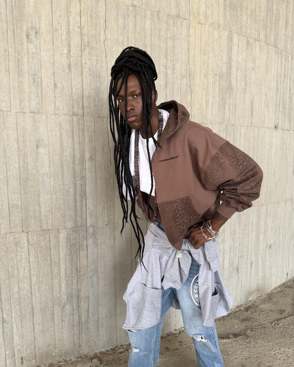 STRIPE ZIP HOODIE BROWN - Cold Culture