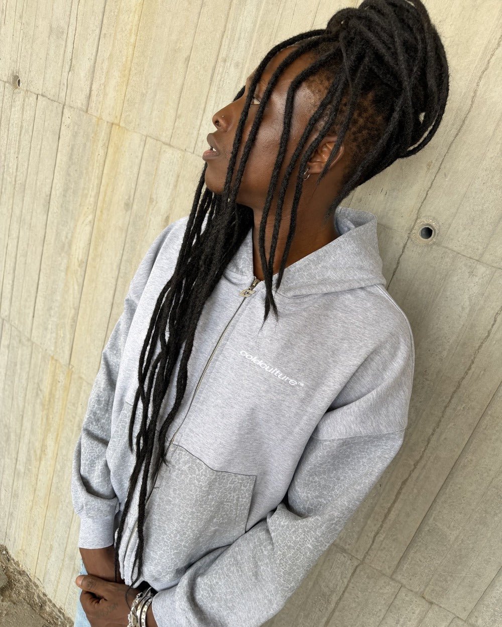 STRIPE ZIP HOODIE HEATHER GREY - Cold Culture #woman