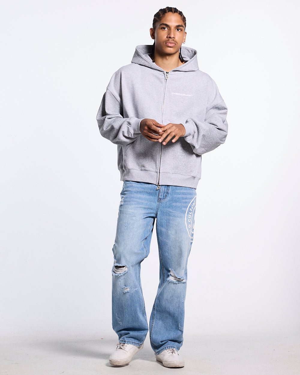 STRIPE ZIP HOODIE HEATHER GREY - Cold Culture #man