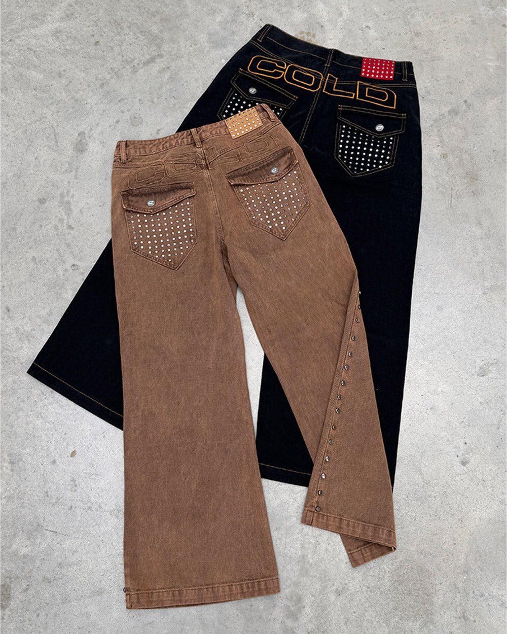 STUDS JEANS BROWN DENIM - Cold Culture