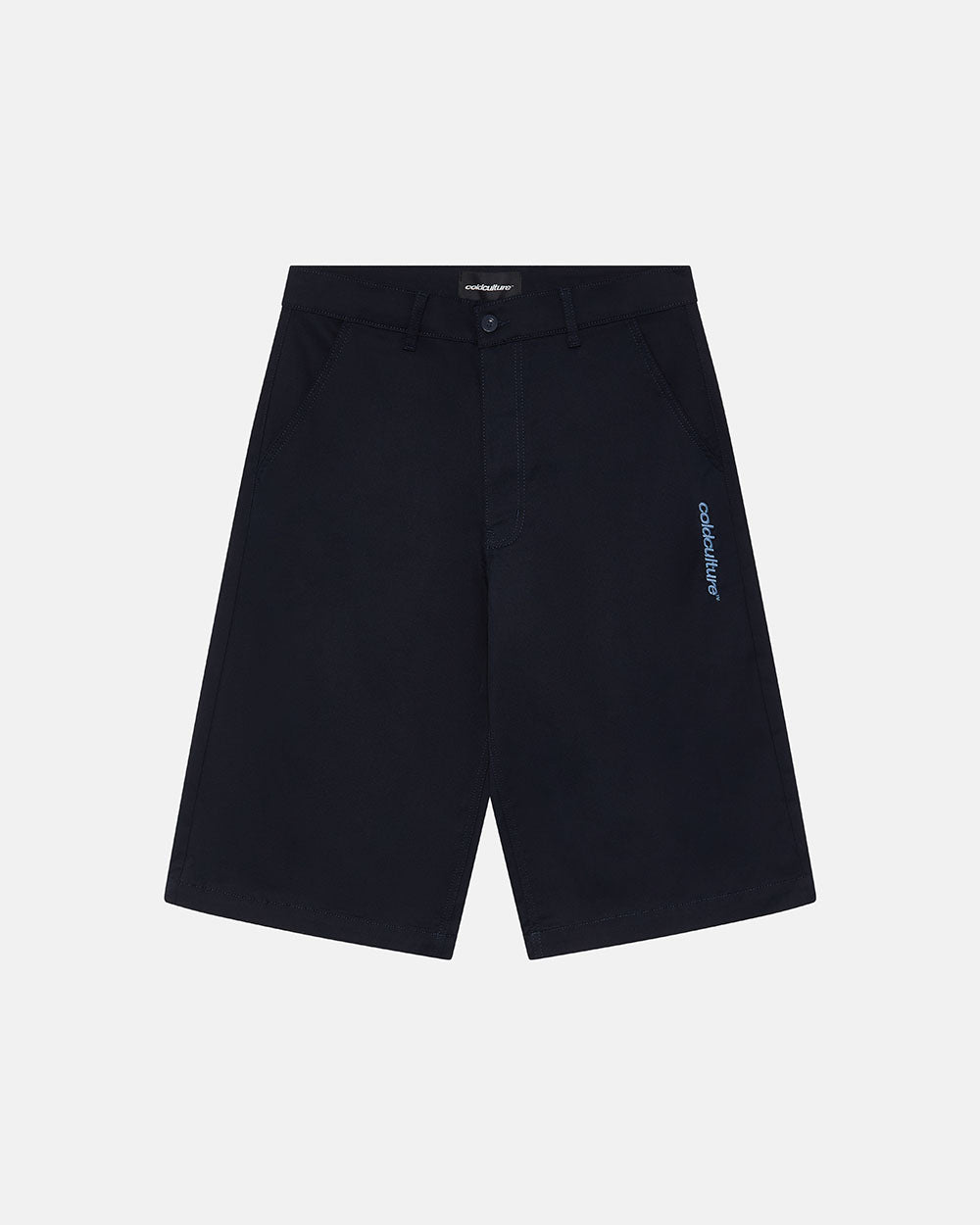 SUIT JORTS DARK BLUE - dark navy tailored shorts, front view - Cold Culture #packshot