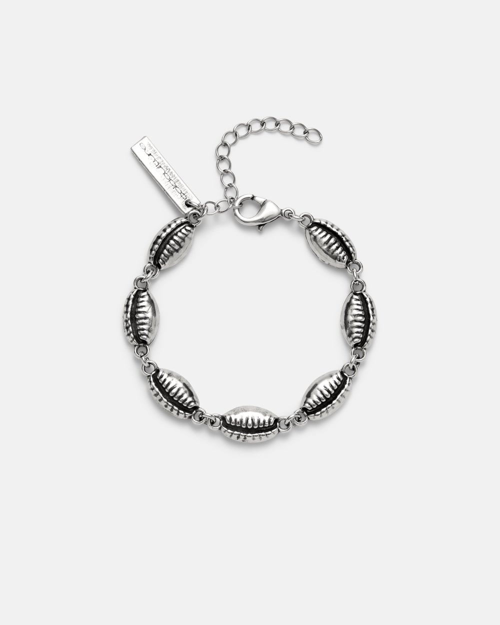 SUNSET BRACELET SILVER - silver shell link bracelet, front view - Cold Culture #packshot