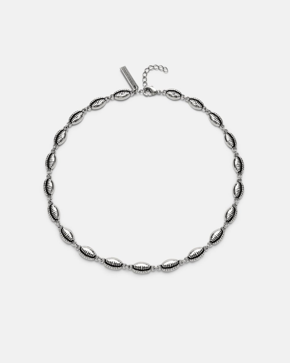 SUNSET NECKLACE SILVER - silver shell link necklace, front view - Cold Culture #packshot