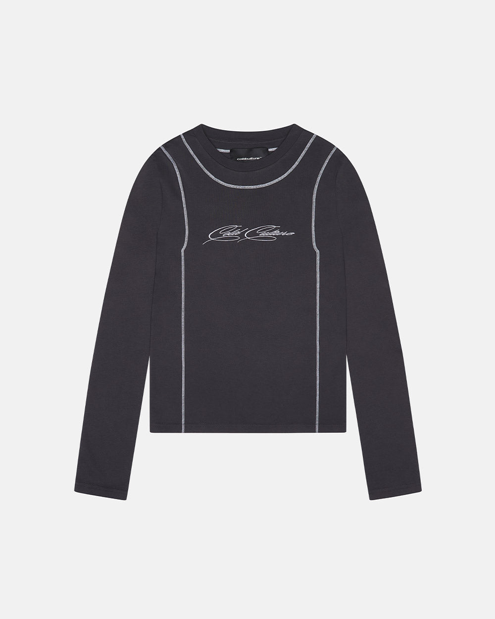 SURVIVOR LONGSLEEVE BLACK - black contrast stitch longsleeve tee, front view - Cold Culture #packshot