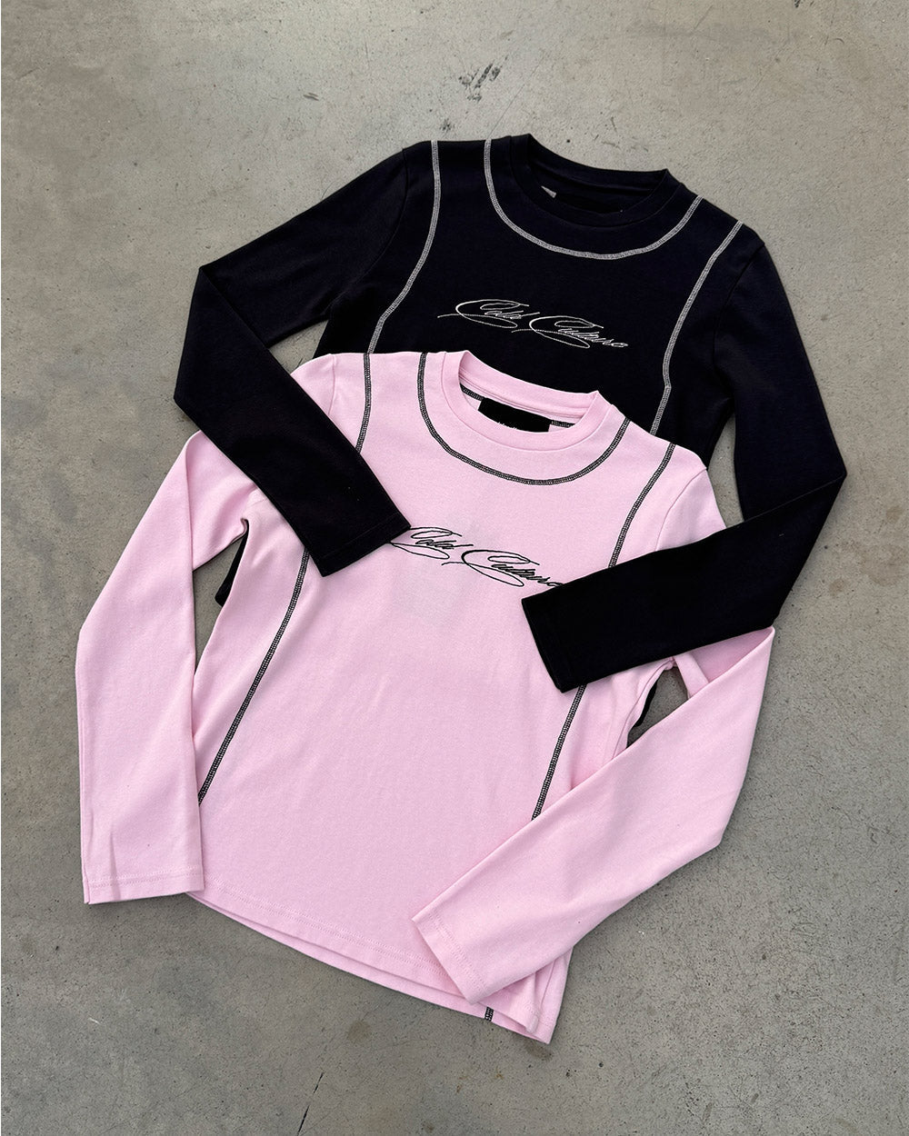 SURVIVOR LONGSLEEVE BLACK - black contrast stitch longsleeve tee, flat lay with matching pieces - Cold Culture