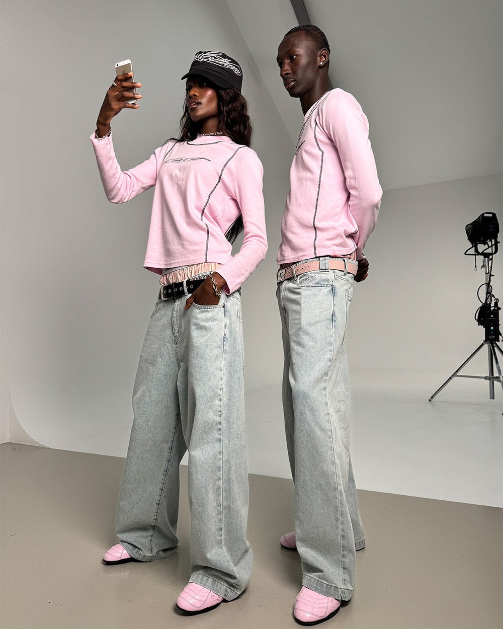 SURVIVOR LONGSLEEVE PINK - pink contrast stitch longsleeve tee, front view on female model - Cold Culture #woman