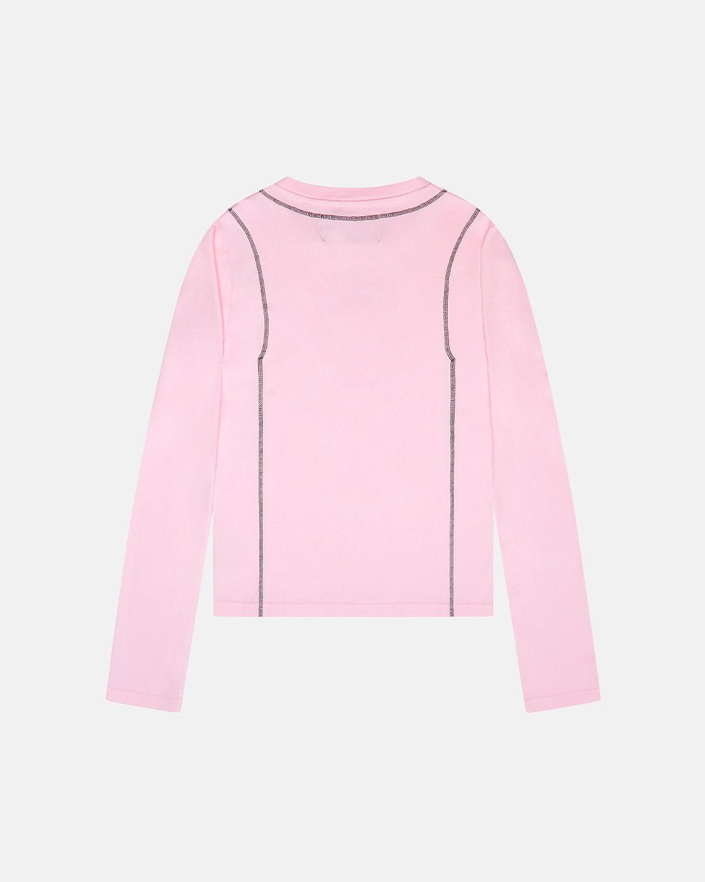 SURVIVOR LONGSLEEVE PINK - pink contrast stitch longsleeve tee, back view - Cold Culture #packshot