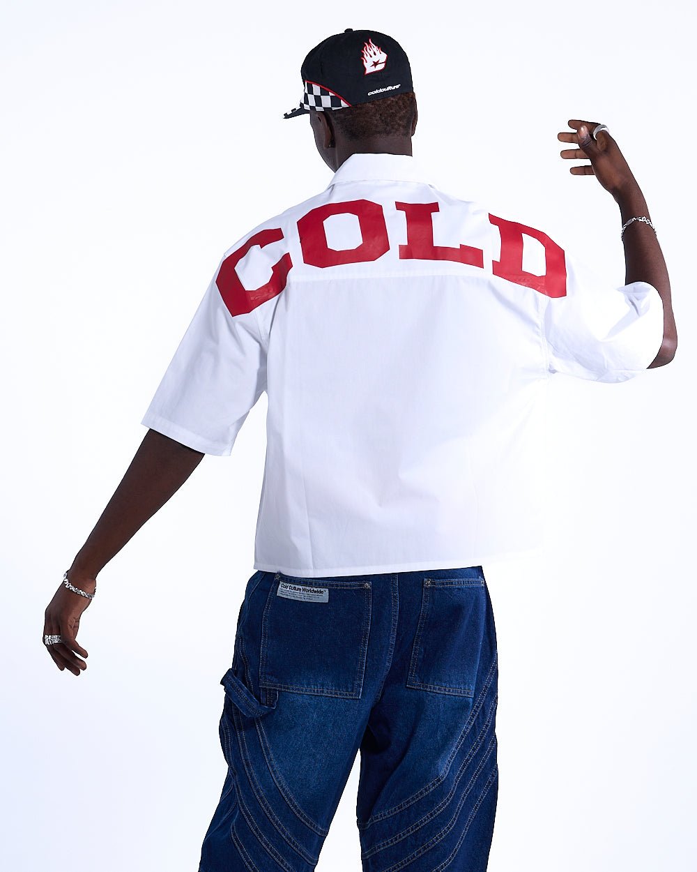 SWEDEN SHIRT WHITE - white short sleeve shirt, back view on male model - Cold Culture #man
