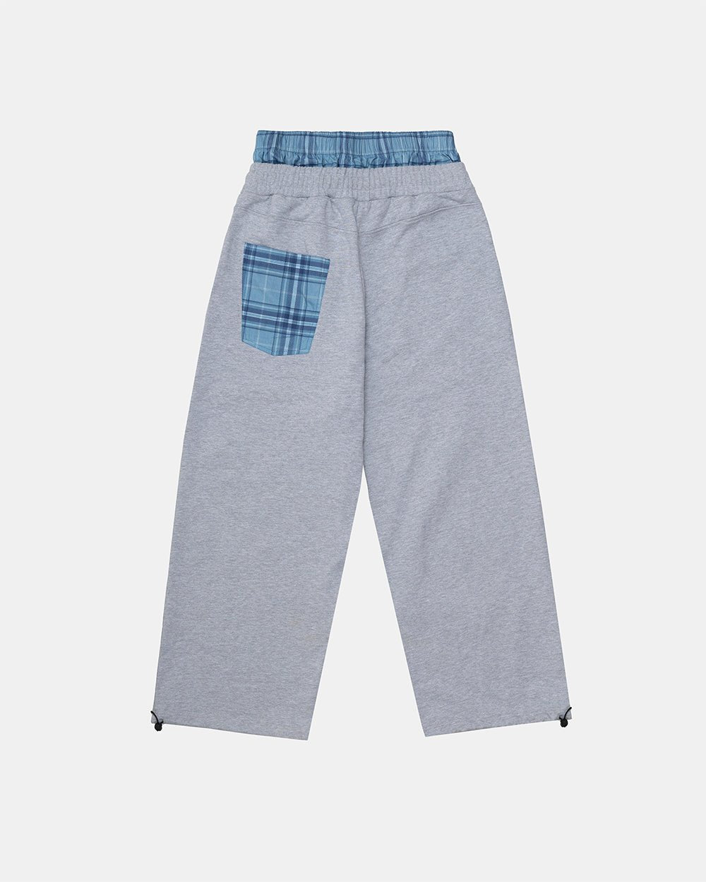 TAKE A PEAK SWEATPANTS HEATHER GREY - grey sweatpants with plaid trim, back view - Cold Culture #packshot