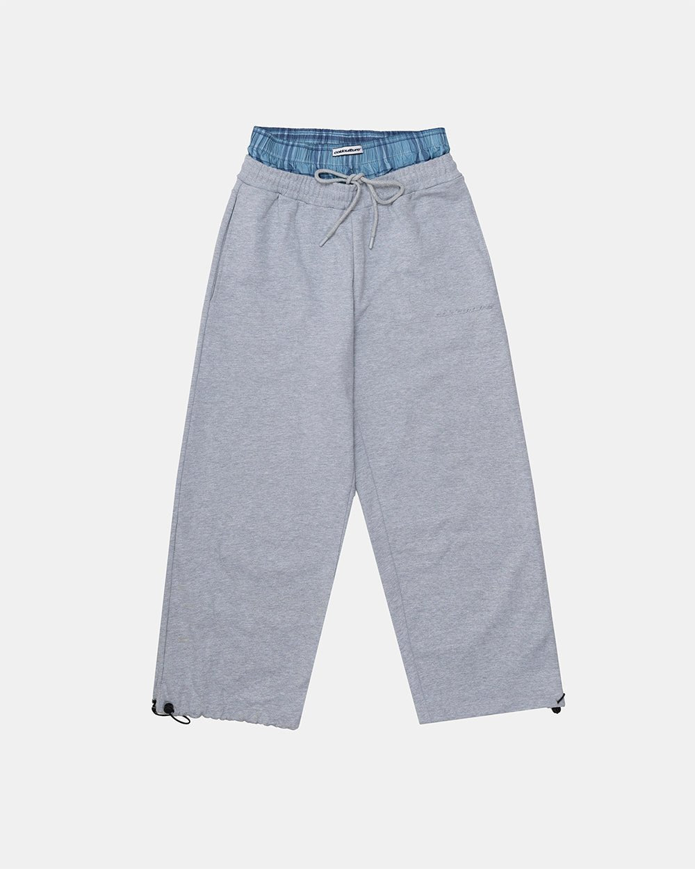TAKE A PEAK SWEATPANTS HEATHER GREY - grey sweatpants with plaid trim, front view - Cold Culture #woman