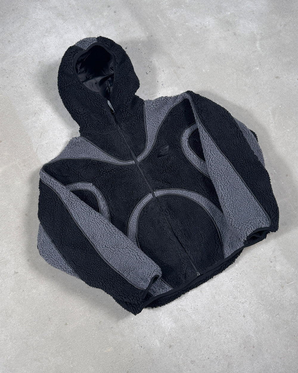 TAKE OFF FLEECE BLACK - black sherpa fleece hooded jacket, flat lay - Cold Culture