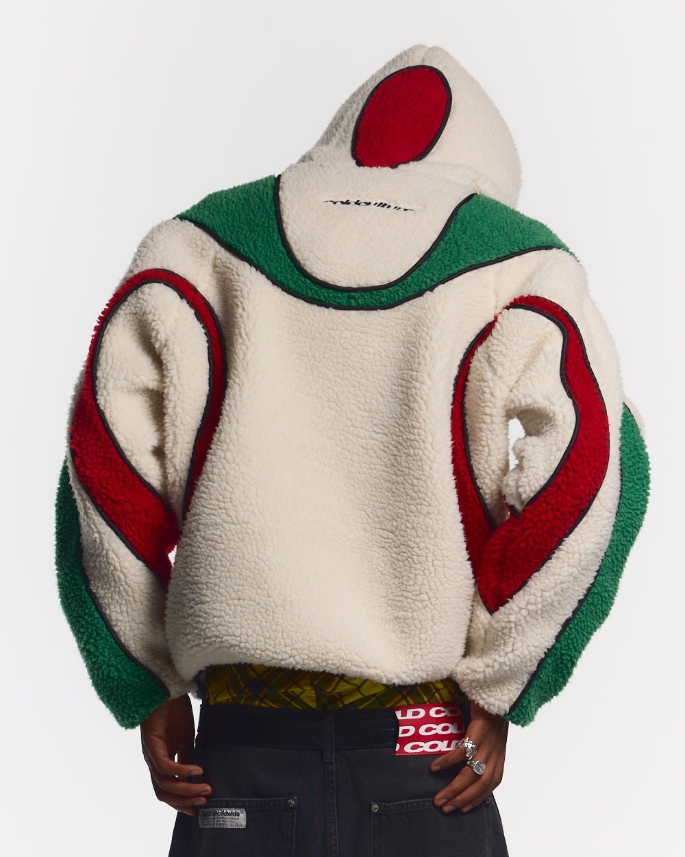 TAKE OFF FLEECE ITALY - cream green and red fleece jacket, back view on male model - Cold Culture