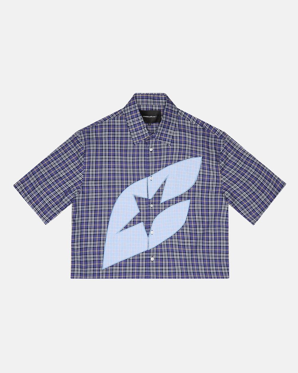 TARTAN C SHIRT DARK BLUE - dark blue checked short sleeve shirt, front view - Cold Culture #packshot