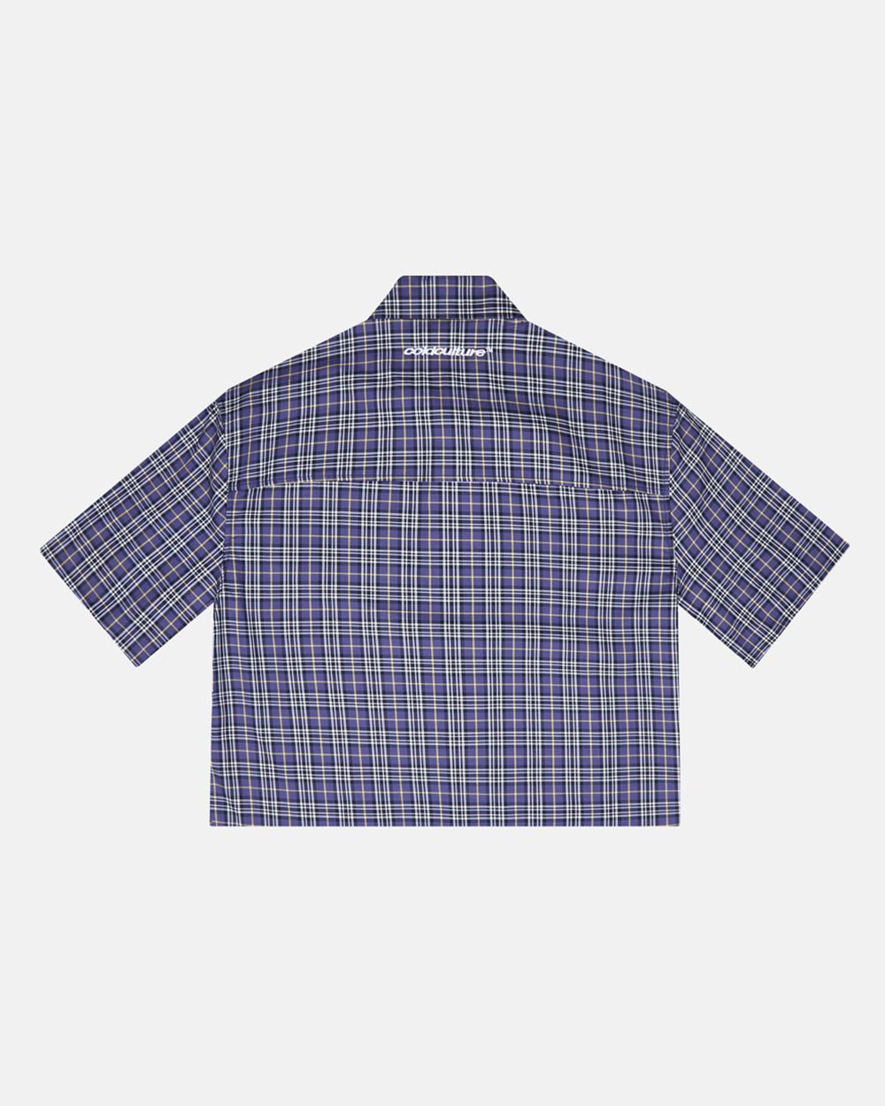 TARTAN C SHIRT DARK BLUE - dark blue checked short sleeve shirt, back view - Cold Culture #packshot