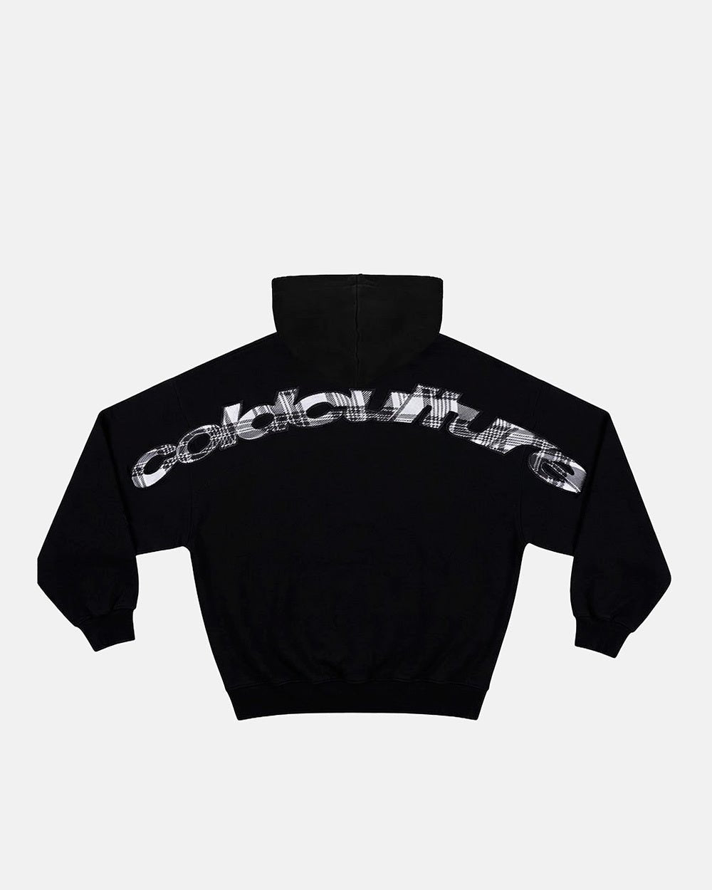 TARTAN CURVED HOODIE BLACK - Cold Culture