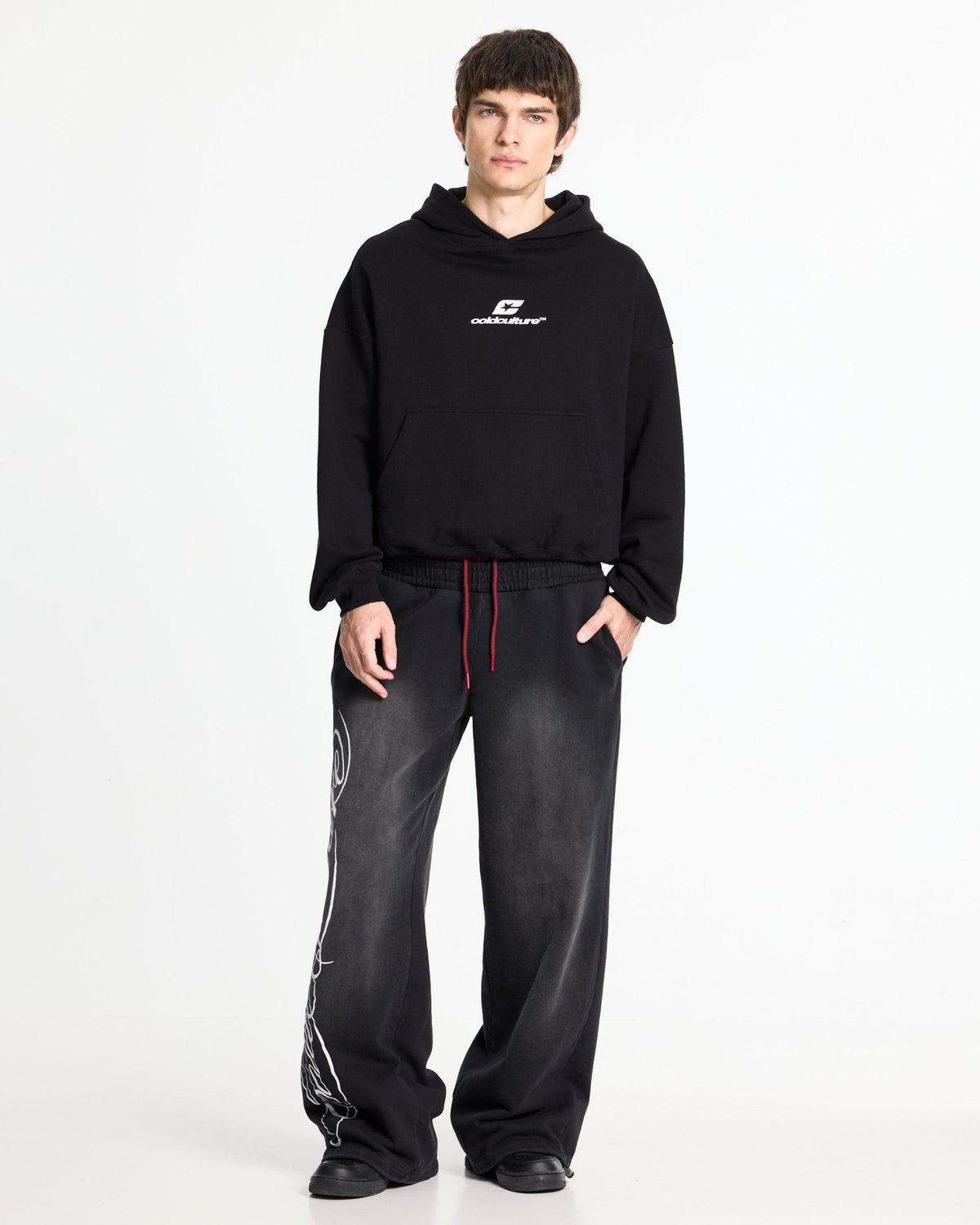 TARTAN CURVED HOODIE BLACK - Cold Culture #man