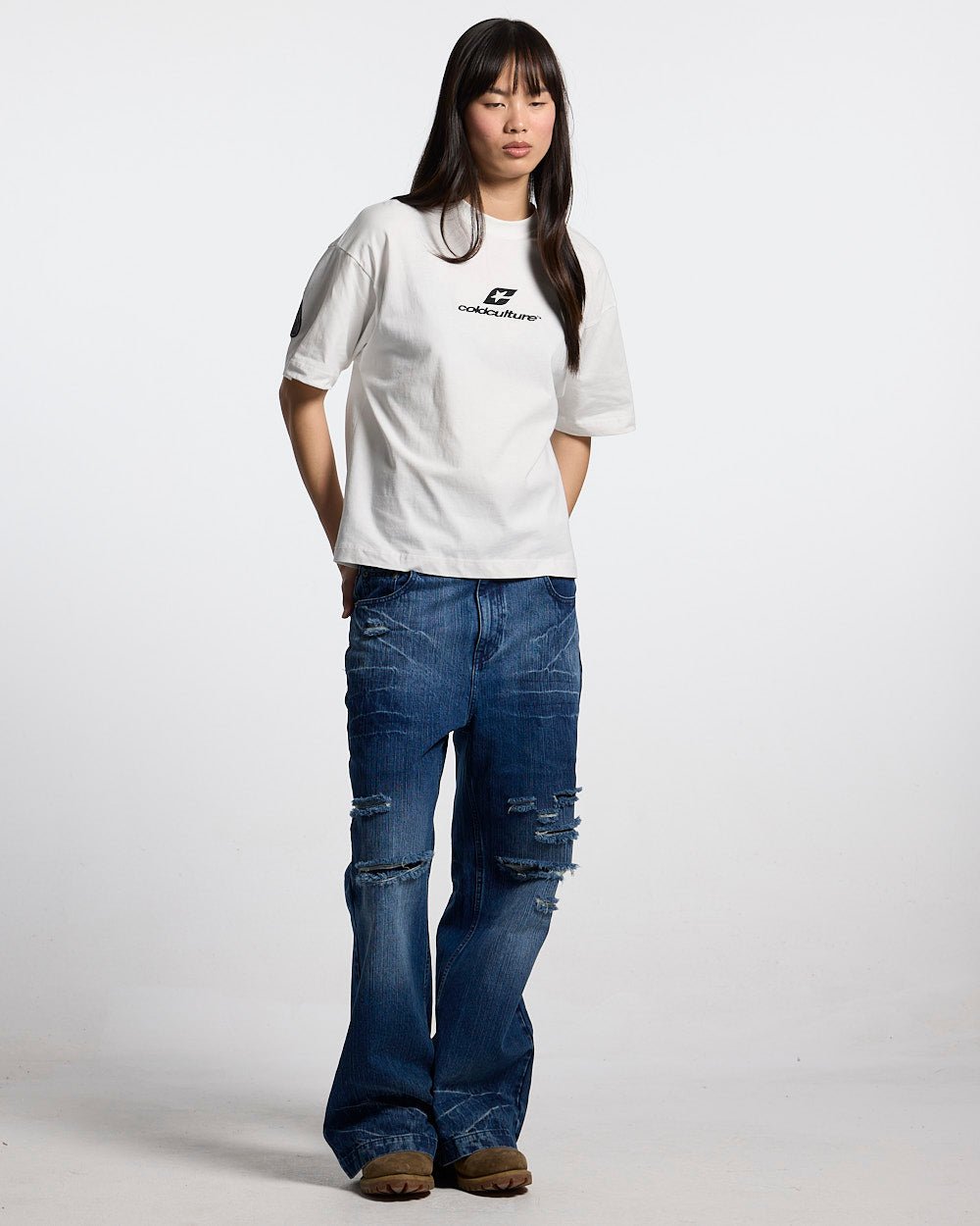 TARTAN DISTRESS CURVED TEE WHITE - Cold Culture #woman